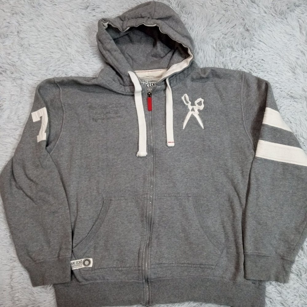 Marc Ecko Womens Sweatshirt Hoodie Gray XXL Logo Pockets Scissors Embroidery XXL